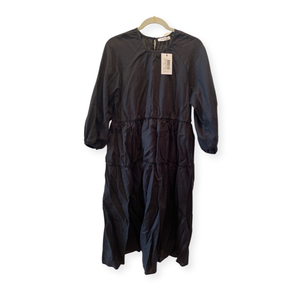 DISSH - NOAH RAGLAN BLACK LINEN MIDI DRESS
Size 2